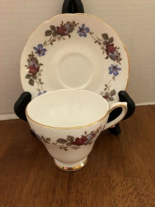 Royal Sutherland Bone China Tea Cup And Saucer Blue Red Pink Flowers England
