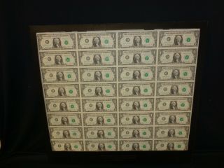 Uncut Sheet Of 32 Us $1 Dollar Bills Series 1981