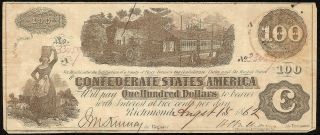 San Antonio Texas 1862 $100 Confederate States Currency Civil War Note Moneyt - 40
