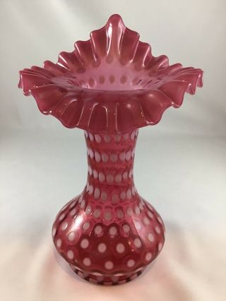 Fenton Polka Dot Cranberry Opalescent Tulip Vase