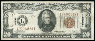 Fr.  2305 1934 - A $20 Twenty Dollars " Hawaii " Frn Federal Reserve Note Xf