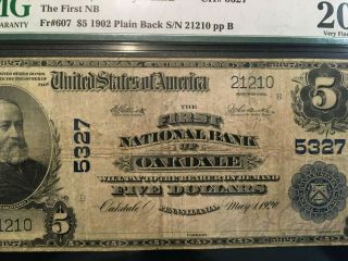 Usa 5 Dollars National 1902 (1920) - - Oakdale,  Pa - - Charter 5327 Pmg 20 Vf