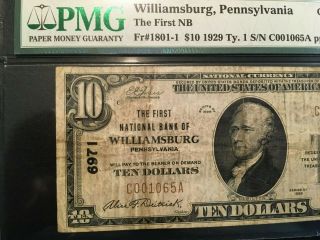 Usa 10 Dollars National 1929 - - Williamsbug,  Pa - - Charter 6971 Pmg 15 F