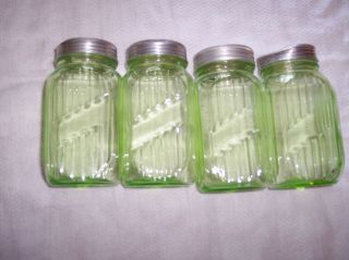 Green Depression Glass Jars Set Of 4