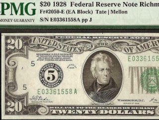1928 $20 Dollar Bill Numerical 5 Gold On Demand Frn Note Money Fr 2050 - E Pmg 55