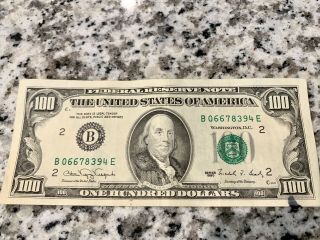 1990 B 100 Dollar Bill - York Note - Serial B06678394