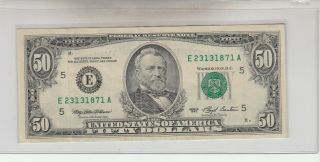 1993 (e) $50 Fifty Dollar Bill Federal Reserve Note Richmond Old Vintage Money