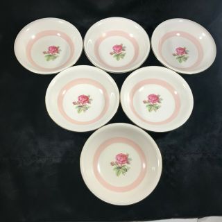 Set Of 6 Homer Laughlin Eggshell Nautilus Single Rose Dessert Bowls