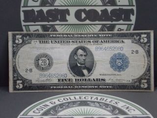 1914 $5 Federal Reserve Note Frn " York " 10 East Coast Coin & Collectables