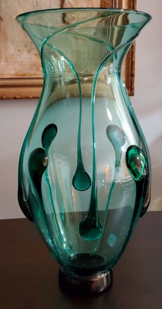 Hand Blown Glass Large Vase Signed Henry Ford Greenfield Village Dearborn 13in