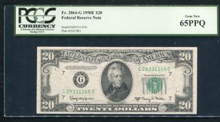 Fr.  2064 - G 1950 - E $20 Frn Federal Reserve Note Chicago,  Il Pcgs Gem Unc - 65ppq