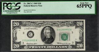 1969 $20 Federal Reserve Note,  Fr.  2067 - C Pcgs Gem 65ppq 69952