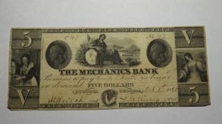 $5 1861 Augusta Georgia Ga Obsolete Currency Bank Note Bill Mechanics Bank Vf