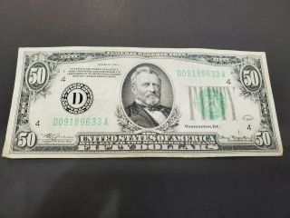 1934 Fifty Dollar $50.  00 Federal Reserve Note Circualted (d)