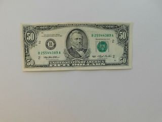 Us 1993 (b) $50 Fifty Dollar Bill Federal Reserve Note - York -