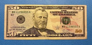 $50 Fifty Dollar Bill Triple " 555 " Serial Mb11296555a 2013