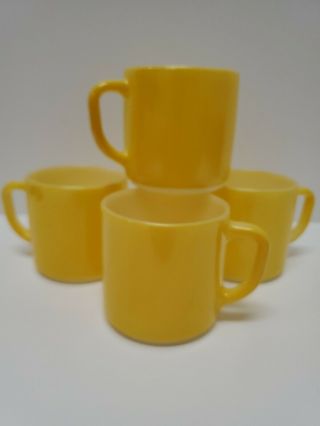 4 Vintage Federal Yellow Milk Glass Mug Set 4 Usa Sunshine Yellow 10 - 12 Oz Mug