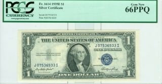 1935 - E $1 Silver Certificate Pcgs 66ppq Gem In