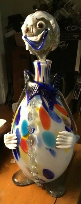 Vintage Large Murano Hand Blown Glass Clown Decanter 16inch