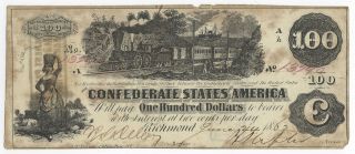 $100 1862 T - 39 Csa Confederate States Of America