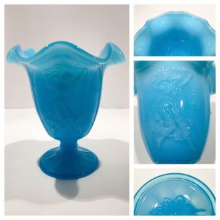 Fenton Pekin Ii Blue Dancing Ladies 100 Years Footed Base 6 - 3/4” Tall Vase