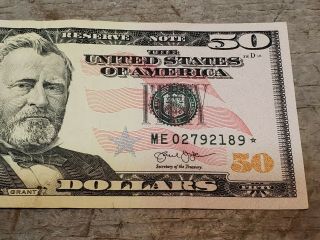 $50 Fifty Dollar Bill Star Note Serial Number Me 02792189 2013 Us Currency