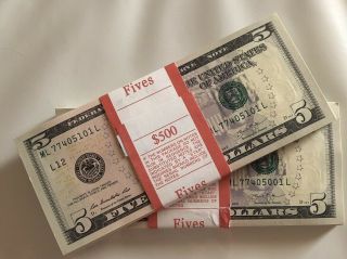 (10) Five Dollar Bills $5 Paper Money Bep Pack $50 Bundle Stack Uncirculated
