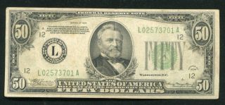 1934 $50 Fifty Dollars Frn Federal Reserve Note San Francisco,  Ca Very Fine