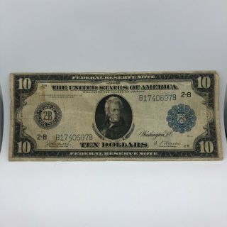 Series Of 1914 $10 Ten Dollar Federal Reserve Large Bill