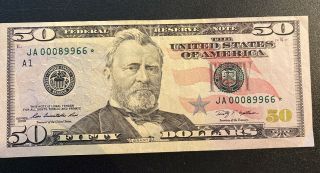 $50 Dollar Bill Star Note - Low Serial Number 00089966 - 2009