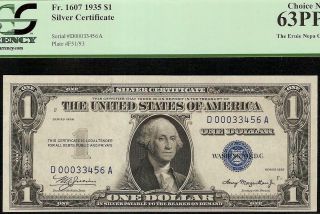 1935 $1 DOLLAR BILL FANCY SERIAL NUMBER 33456 LADDER SILVER CERTIFICATE PCGS 63 2