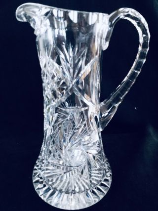 Vintage Bohemian Hand Cut Crystal Glass Pitcher 10” Tall