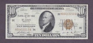 $10 1929 Crisp Vf,  " St.  Louis " Federal Reserve Bank Note