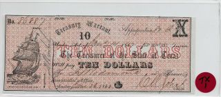 1862 State Of Texas Treasury Warrant,  $10 Cu - Tx - 1