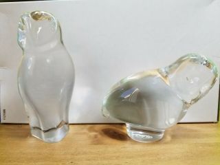 Set Of 2 Vintage Baccarat Crystal Glass Owl Figurine Paperweight France