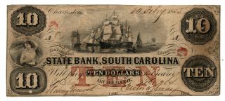1855 The State Bank Of South Carolina Charleston 10$ Bank Note