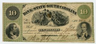 1861 $10 The Bank Of The State Of South Carolina Note - Civil War Era