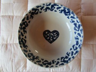 Folk Craft Hearts By Tienshan Blue Ivory Soup Bowl 6.  5 In Cereal Bowl Guc