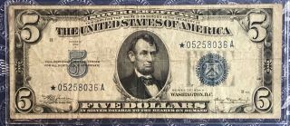 1934 - A Us 5 Five Dollar Bill Silver Certificate Blue Seal Collector Star Note