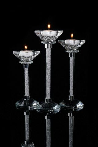 3 X Made With Swarovski Crystals Candle Holder Candlesticks Tall Home Decor Xmas
