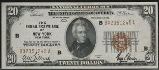 1929 $20.  Federal Reserve Bank Of York,  Ny.  " Au,  " S/h After 1stitem