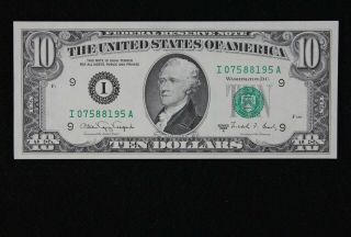 $10 1988a Cu Federal Reserve Note I07588195a Ten Dollars Single Run Issue