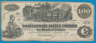 T - 39 $100.  1862 Confederate States Of America Train With Steam Vf