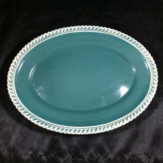 Harker Pottery Deep Green White Rim 12” Oval Serving Platter