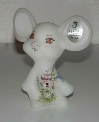 Fenton Mouse Satin - Hand Painted Signed - C.  Griffiths,  Bird House & Flowers