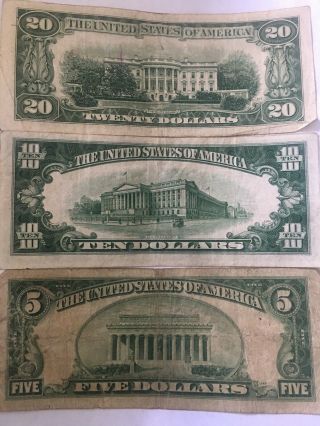 1934 Twenty,  Ten,  Five Dollar Bill Set Of (3) 2