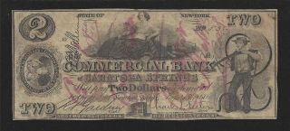 Saratoga Springs,  Ny,  $2.  00,  1860 Obsolete Banknote,  “the Commercial Bank Of "