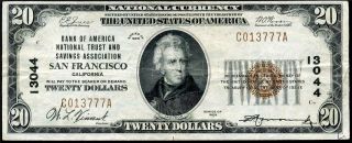 HGR SUNDAY 1929 $20 SAN FRANCISCO California ( (Bank of America))  AWESOME GRADE 2