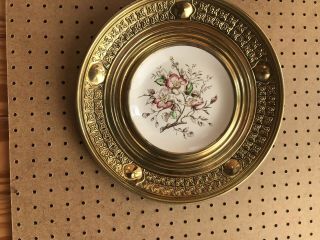 Vintage Alfred Meakin Floral Plate With Brass/tin Trim - Wall Hanging - Euc 14 Inch.
