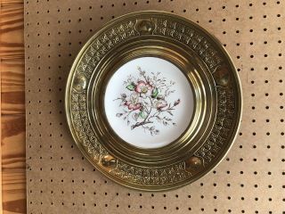 VINTAGE ALFRED MEAKIN Floral Plate with Brass/Tin Trim - Wall hanging - EUC 14 Inch. 3